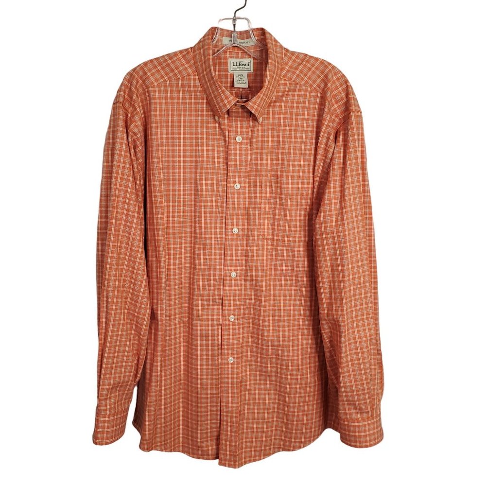 LL Bean Mens Size L Shirt Button Front Wrinkle Resistant 100% Cotton Long Sleeve - Picture 2 of 11